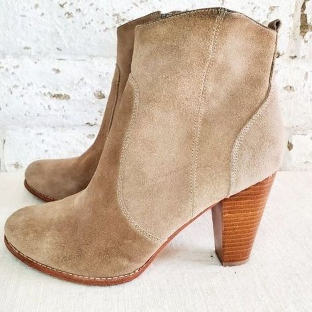 Joie Dalton WESTERN TAN Suede Boots SIDE ZIP STACKED Heel WOMEN COWGIRL SZ 40/10 - Picture 5 of 12